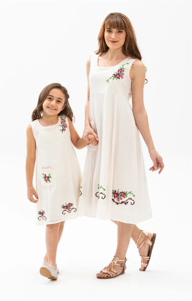 Kolsuz Şile Bezi Burçak Midi Boy Yazlık Elbise Krem Krm XL Krem - Resim 2