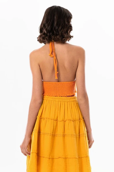 Göcek Bağlama Detaylı Yazlık Müslin Büstiyer Turuncu Trnc XL Turuncu - 2