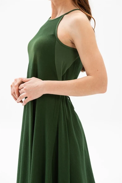 Askılı Şile Bezi Sima Uzun Yazlık Elbise Yeşil Ysl S Yeşil - Resim 5