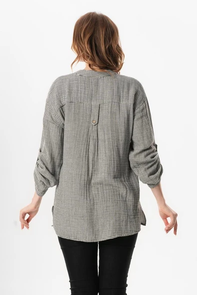 Uzun Kol Asu Yazlık Müslin Bluz Çizgili Çzgl 2XL-3XL Çizgili - Resim 2