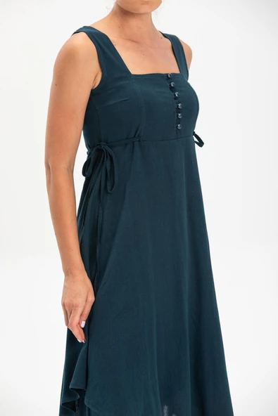 Kolsuz Şile Bezi Üçgen Katlı Midi Boy Yazlık Elbise Petrol Ptrl XL Petrol - Resim 3