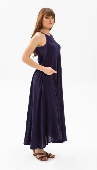 Askılı Şile Bezi Sima Uzun Yazlık Elbise Mor Mor S Mor - Resim 4