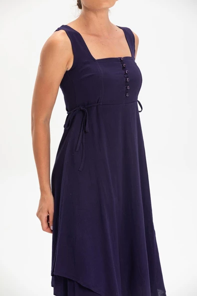 Kolsuz Şile Bezi Üçgen Katlı Midi Boy Yazlık Elbise Mor Mor L Mor - Resim 3