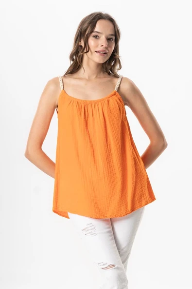 Askılı Alaçatı Yazlık Müslin Bluz Turuncu Trnc L/XL Turuncu ürün görseli