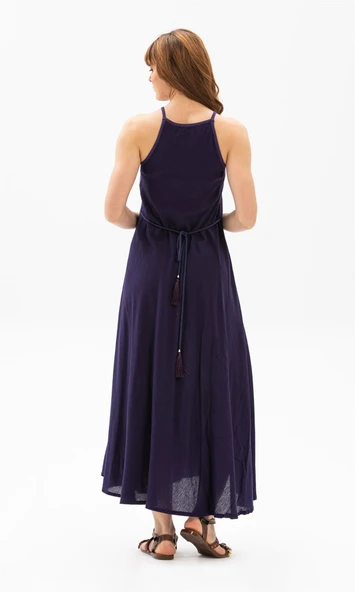 Askılı Şile Bezi Sima Uzun Yazlık Elbise Mor Mor S Mor - Resim 3