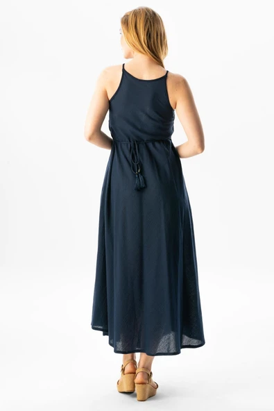 Askılı Şile Bezi Sima Uzun Yazlık Elbise Lacivert Lcvt S Lacivert - Resim 2