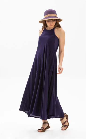 Askılı Şile Bezi Sima Uzun Yazlık Elbise Mor Mor M Mor ürün görseli
