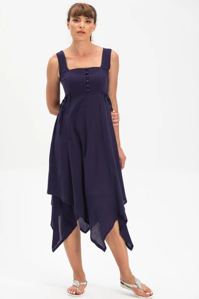 Kolsuz Şile Bezi Üçgen Katlı Midi Boy Yazlık Elbise Mor Mor L Mor ürün görseli