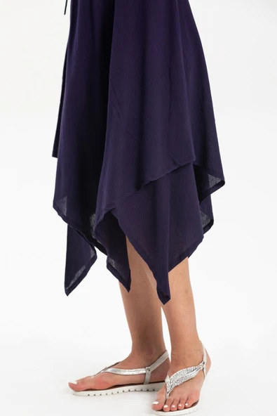 Kolsuz Şile Bezi Üçgen Katlı Midi Boy Yazlık Elbise Mor Mor L Mor - Resim 4