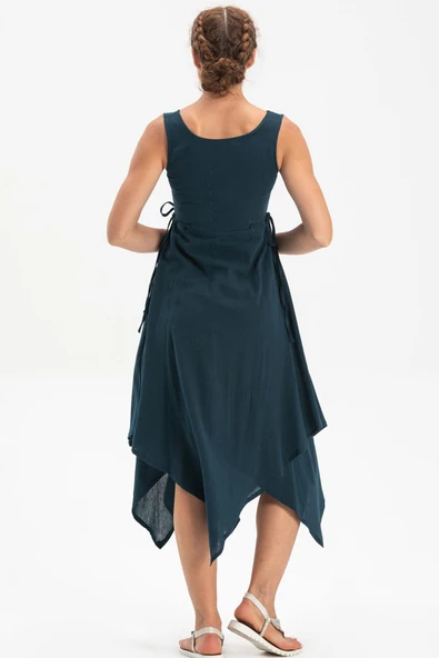 Kolsuz Şile Bezi Üçgen Katlı Midi Boy Yazlık Elbise Petrol Ptrl M Petrol - Resim 2