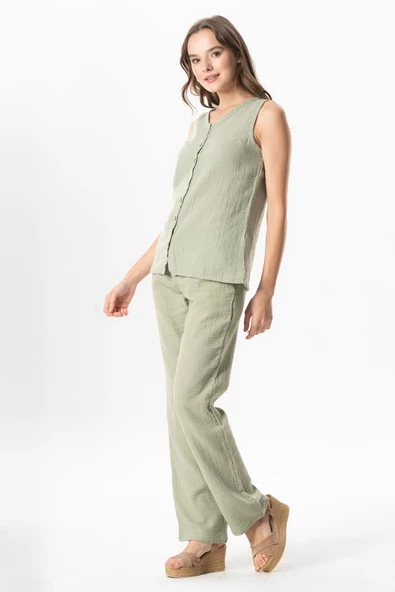 Kolsuz Melis Yazlık Müslin Bluz Zeytin Yeşili Zytnysl M Zeytin Yeşili - Resim 5