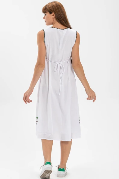 Kolsuz Şile Bezi Burçak Midi Boy Yazlık Elbise Beyaz Byz L Beyaz - Resim 2