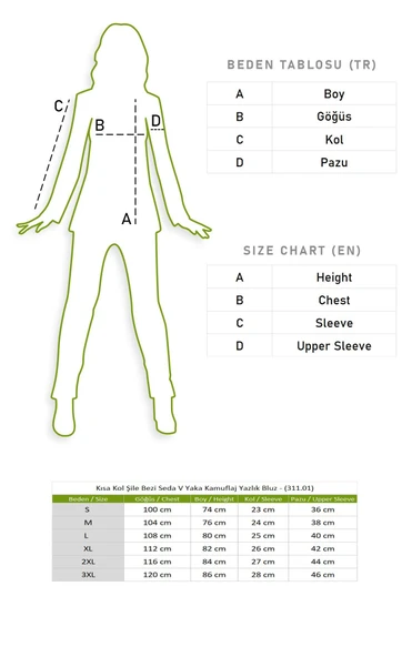 Kısa Kol Şile Bezi Seda V Yaka Kamuflaj Yazlık Bluz Yeşil Ysl S Yeşil - Resim 6