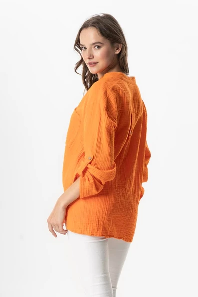 Uzun Kol Asu Yazlık Müslin Bluz Turuncu Trnc L/XL Turuncu - Resim 2