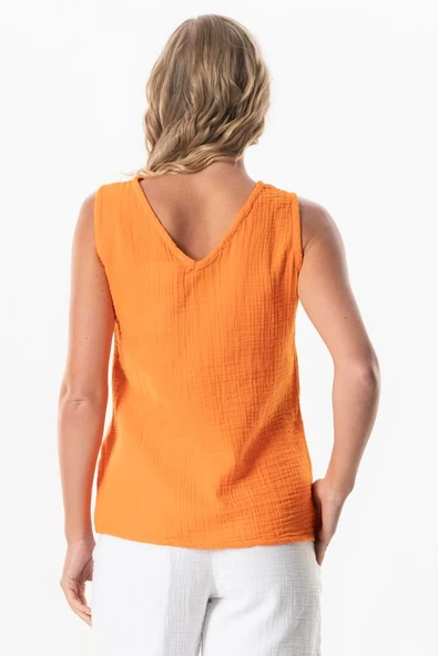 Kolsuz Melis Yazlık Müslin Bluz Turuncu Trnc 3XL Turuncu - Resim 2