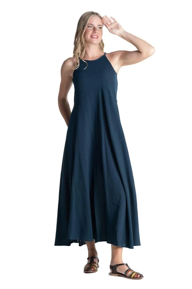 Askılı Şile Bezi Sima Uzun Yazlık Elbise Petrol Ptrl S Petrol - Resim 7