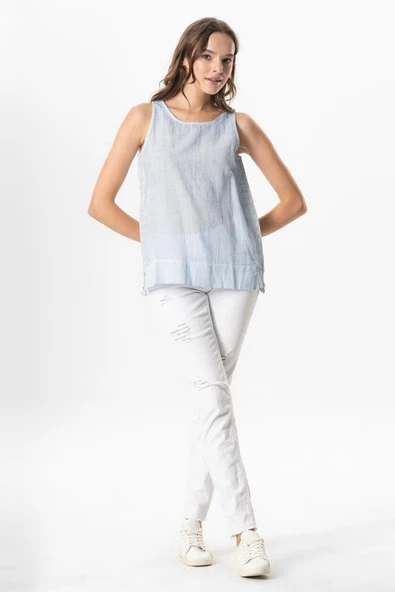 Kolsuz Poplin Zeyno Yazlık Bluz Buz Mavi Bmv XL Buz Mavi - Resim 6