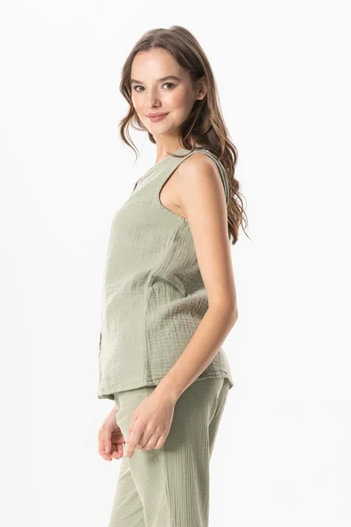 Kolsuz Melis Yazlık Müslin Bluz Zeytin Yeşili Zytnysl 3XL Zeytin Yeşili - Resim 3