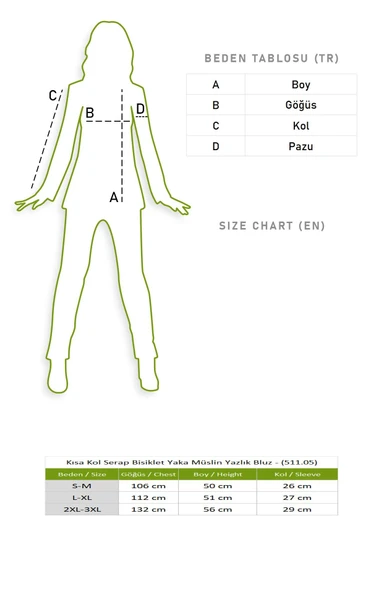 Kısa Kol Serap Bisiklet Yaka Müslin Yazlık Bluz Siyah/Beyaz Syh/Byz 2XL-3XL Siyah/Beyaz - Resim 5