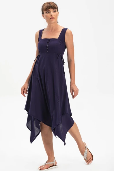 Kolsuz Şile Bezi Üçgen Katlı Midi Boy Yazlık Elbise Mor Mor XL Mor - Resim 5