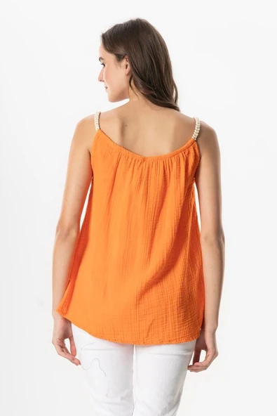 Askılı Alaçatı Yazlık Müslin Bluz Turuncu Trnc L/XL Turuncu - Resim 2