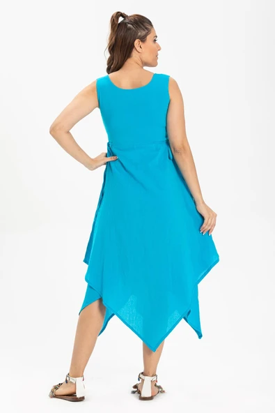Kolsuz Şile Bezi Üçgen Katlı Midi Boy Yazlık Elbise Turkuaz Trkz M Turkuaz - Resim 2