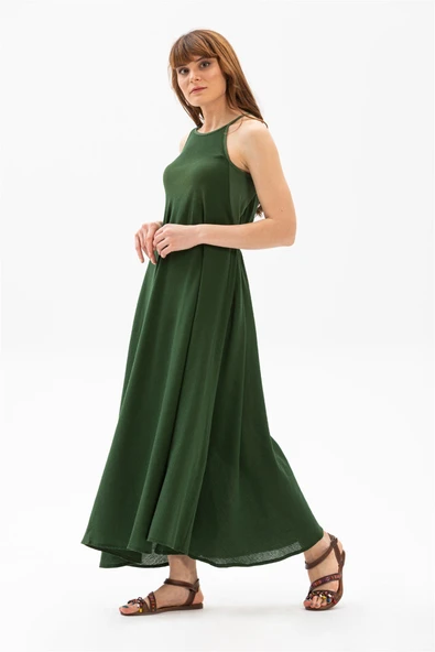 Askılı Şile Bezi Sima Uzun Yazlık Elbise Yeşil Ysl L Yeşil ürün görseli