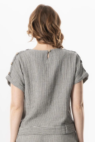 Kısa Kol Serap Bisiklet Yaka Müslin Yazlık Bluz Siyah/Beyaz Syh/Byz L/XL Siyah/Beyaz - Resim 2