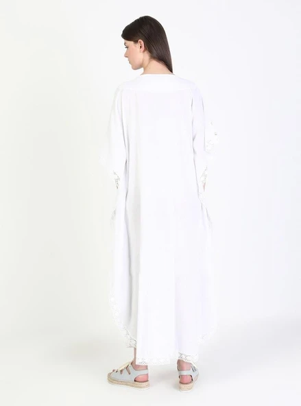 Kısa Kol Şile Bezi Gülseren Uzun Yazlık Otantik Elbise Beyaz Byz L/XL Beyaz - Resim 11