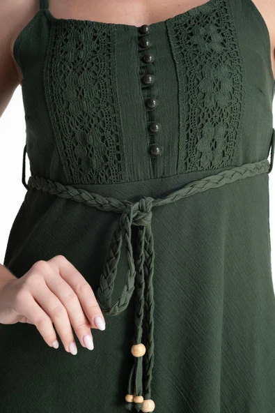 Askılı Şile Bezi Eda Kısa Yazlık Elbise Yeşil Ysl - Resim 3