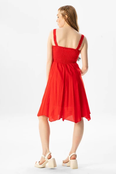 Kolsuz Vual Emel Kısa Yazlık Elbise Kırmızı Krmz L Kırmızı - Resim 2