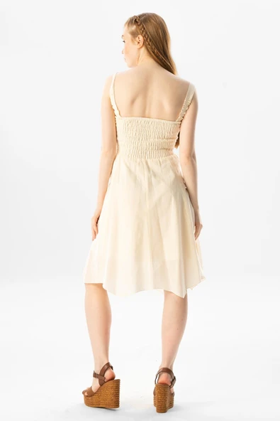 Kolsuz Vual Emel Kısa Yazlık Elbise Krem Krm - Resim 2