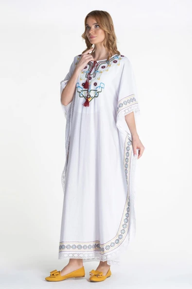 Kısa Kol Şile Bezi Gülseren Uzun Yazlık Otantik Elbise Beyaz Byz L/XL Beyaz - Resim 5