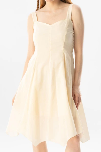 Kolsuz Vual Emel Kısa Yazlık Elbise Krem Krm - Resim 3