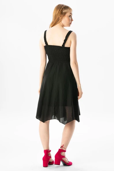 Kolsuz Vual Emel Kısa Yazlık Elbise Siyah Syh XL Siyah - Resim 2