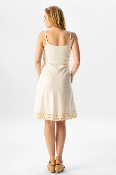 Askılı Şile Bezi Eda Kısa Yazlık Elbise Krem Krm L Krem - Resim 2