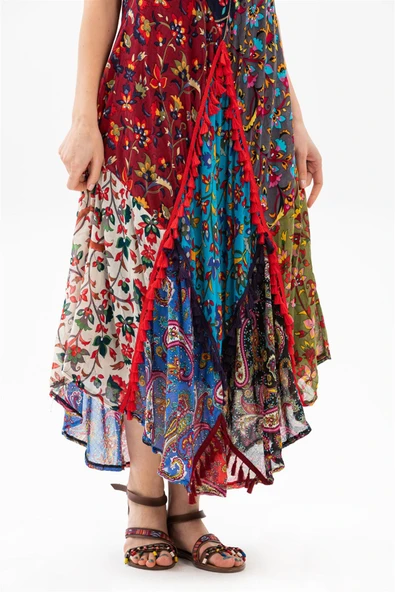 Kolsuz Vual Peçvörk Uzun Yazlık Otantik Elbise Lacivert Lcvt L Lacivert - Resim 4