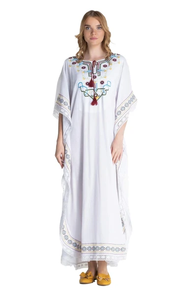 Kısa Kol Şile Bezi Gülseren Uzun Yazlık Otantik Elbise Beyaz Byz L/XL Beyaz - Resim 8