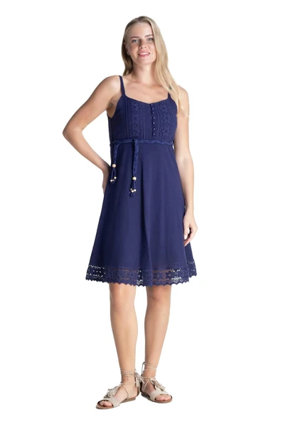 Askılı Şile Bezi Eda Kısa Yazlık Elbise Mor Mor L Mor - Resim 6