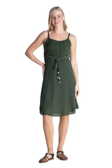 Askılı Şile Bezi Eda Kısa Yazlık Elbise Yeşil Ysl XS Yeşil - Resim 8