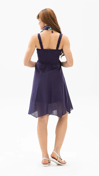 Kolsuz Vual Emel Kısa Yazlık Elbise Mor Mor - Resim 2