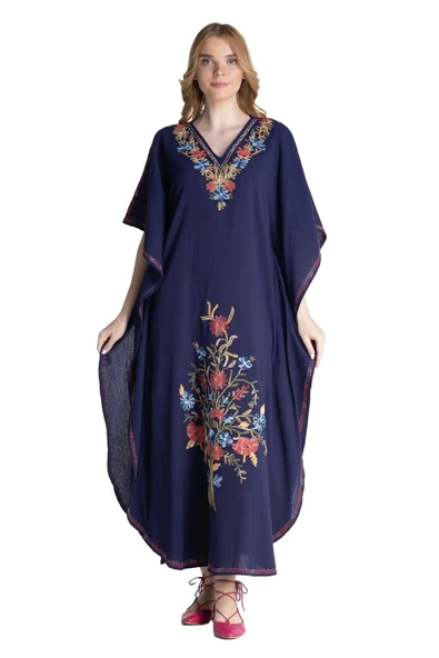 Kısa Kol Şile Bezi Tibet Uzun Yazlık Otantik Elbise Mor Mor - Resim 8