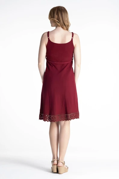 Askılı Şile Bezi Eda Kısa Yazlık Elbise Bordo Brd XL Bordo - Resim 2
