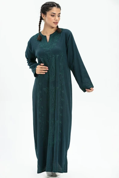 Uzun Kol Şile Bezi Simli Kaftan Midi Boy Yazlık Elbise Petrol Ptrl 2XL Petrol ürün görseli