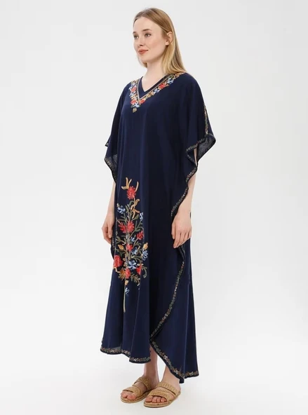 Kısa Kol Şile Bezi Tibet Uzun Yazlık Otantik Elbise Lacivert Lcvt L Lacivert - Resim 10