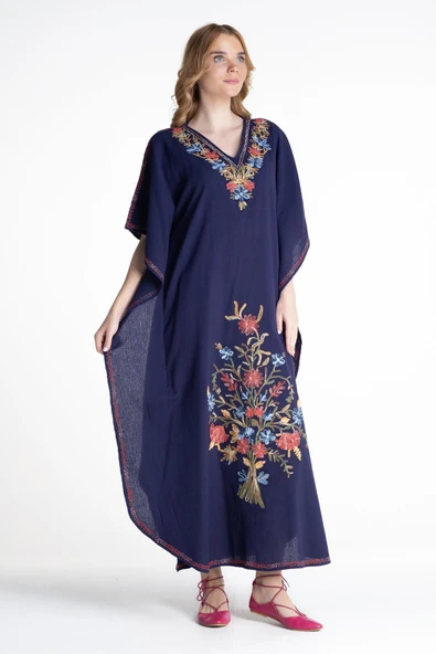 Kısa Kol Şile Bezi Tibet Uzun Yazlık Otantik Elbise Mor Mor - Resim 5