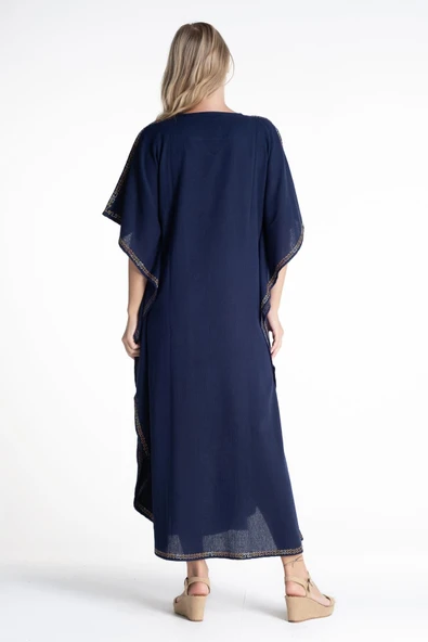 Kısa Kol Şile Bezi Tibet Uzun Yazlık Otantik Elbise Lacivert Lcvt L Lacivert - Resim 2