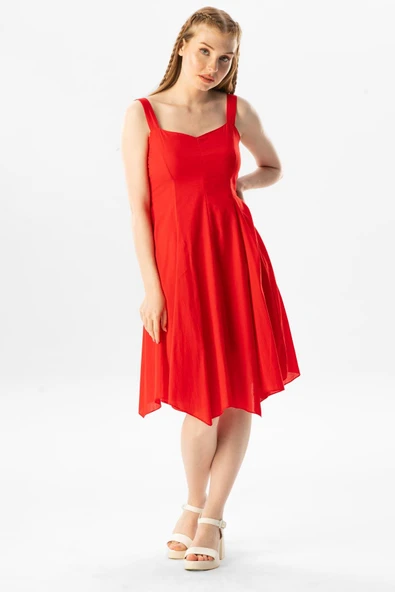 Kolsuz Vual Emel Kısa Yazlık Elbise Kırmızı Krmz S Kırmızı ürün görseli