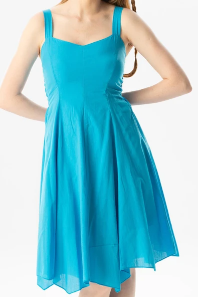 Kolsuz Vual Emel Kısa Yazlık Elbise Turkuaz Trkz M Turkuaz - Resim 3