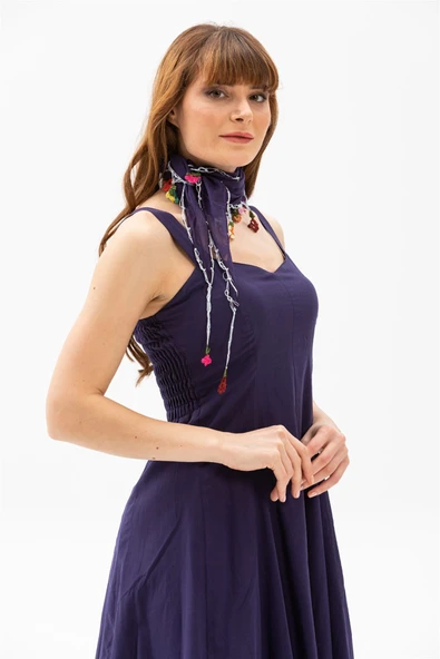 Kolsuz Vual Emel Kısa Yazlık Elbise Mor Mor - Resim 5